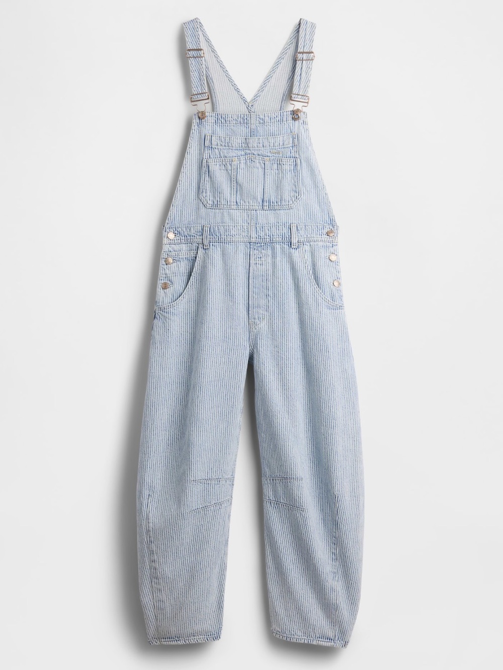 NWOT Gap UltraSoft Denim Horseshoe Overalls Blue Railroad Stripe Size Medium - Picture 6 of 7